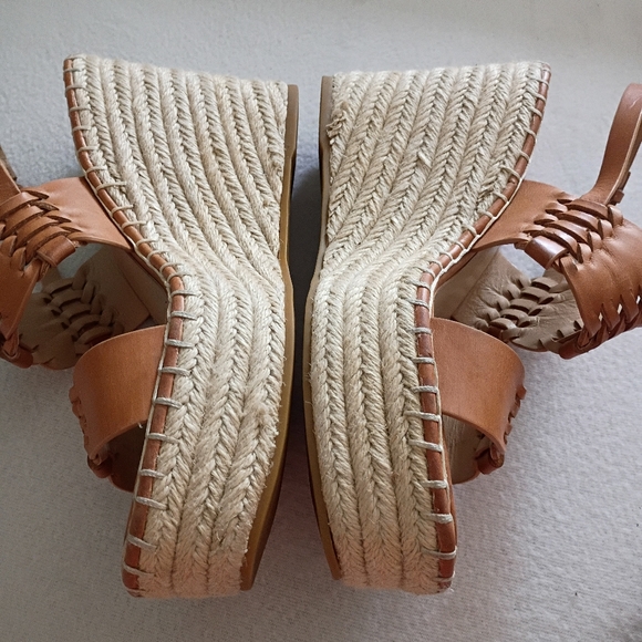 Veronica Beard Tan Braided Leather Espadrille Wedge Sandals - Picture 6 of 8